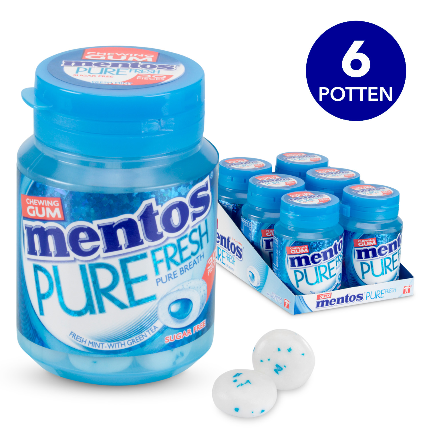 Mentos Chewing Gum, Mentos Gum Purefresh Fresh Mint Bottle, Pack of 6