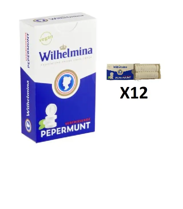 Caramelos de menta Wilhelmina | Caramelos de menta Wilhelmina | 12 cajas | Caramelos de menta holandeses  | 42 oz en total | 1200 g en total