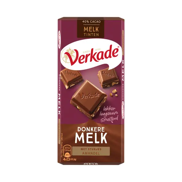 Verkade | Chocolate de Leite Amargo com Amêndoas Verkade | Embalagem de 12 | Chocolate Verkade | Barra de Chocolate Verkade | 46 Oz | 1332 Gr