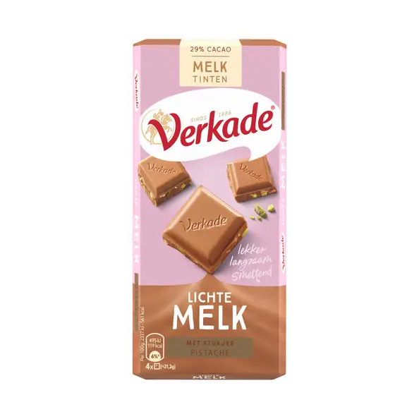 Verkade | Chocolate ao Leite e Pistache Verkade | Embalagem com 12 | Chocolate Verkade | Barra de Chocolate Verkade | 46 Oz | 1332 Gr
