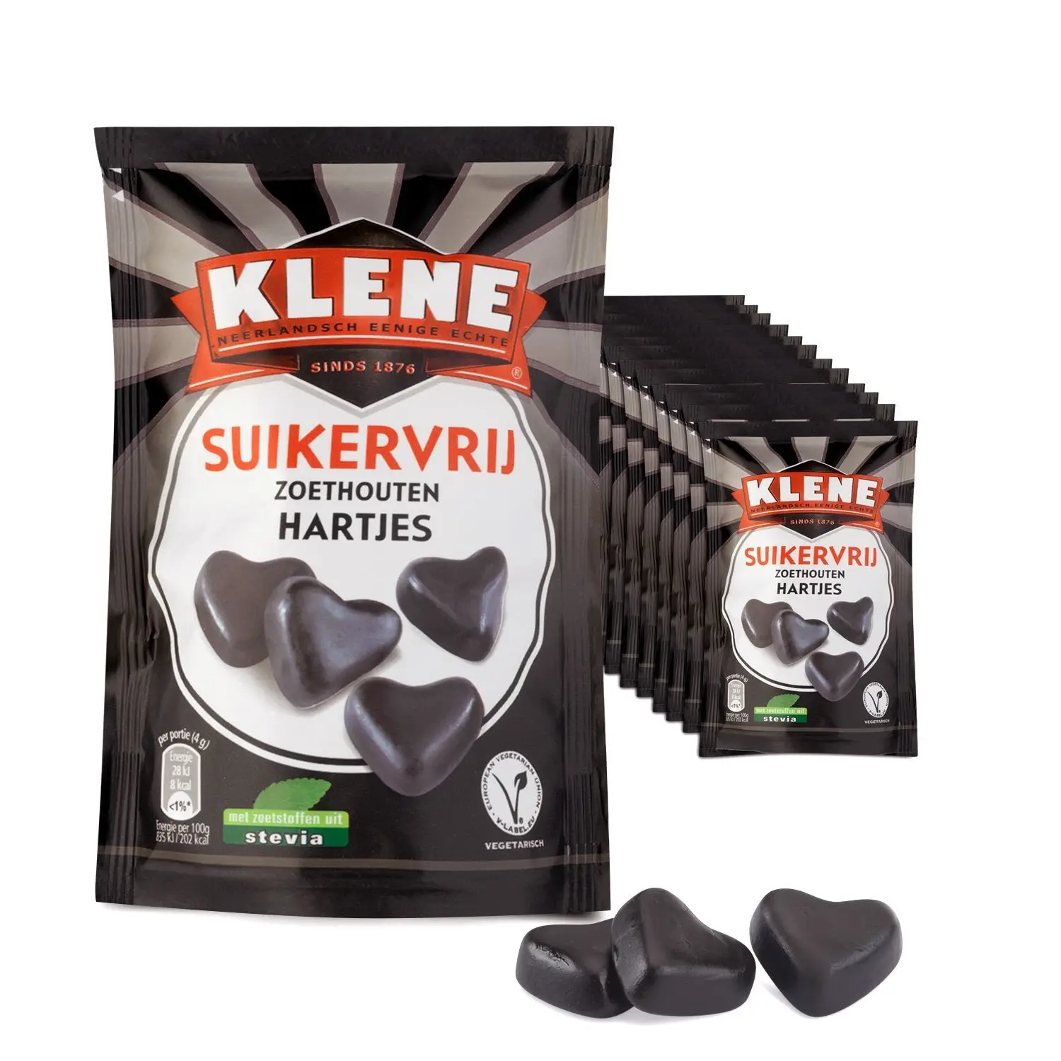 Klene Licorice | Alcaçuz sem açúcar | Alcaçuz holandês doce em forma de coração | Alcaçuz holandês | Klene Liquorice | Saco de 3,7 onças