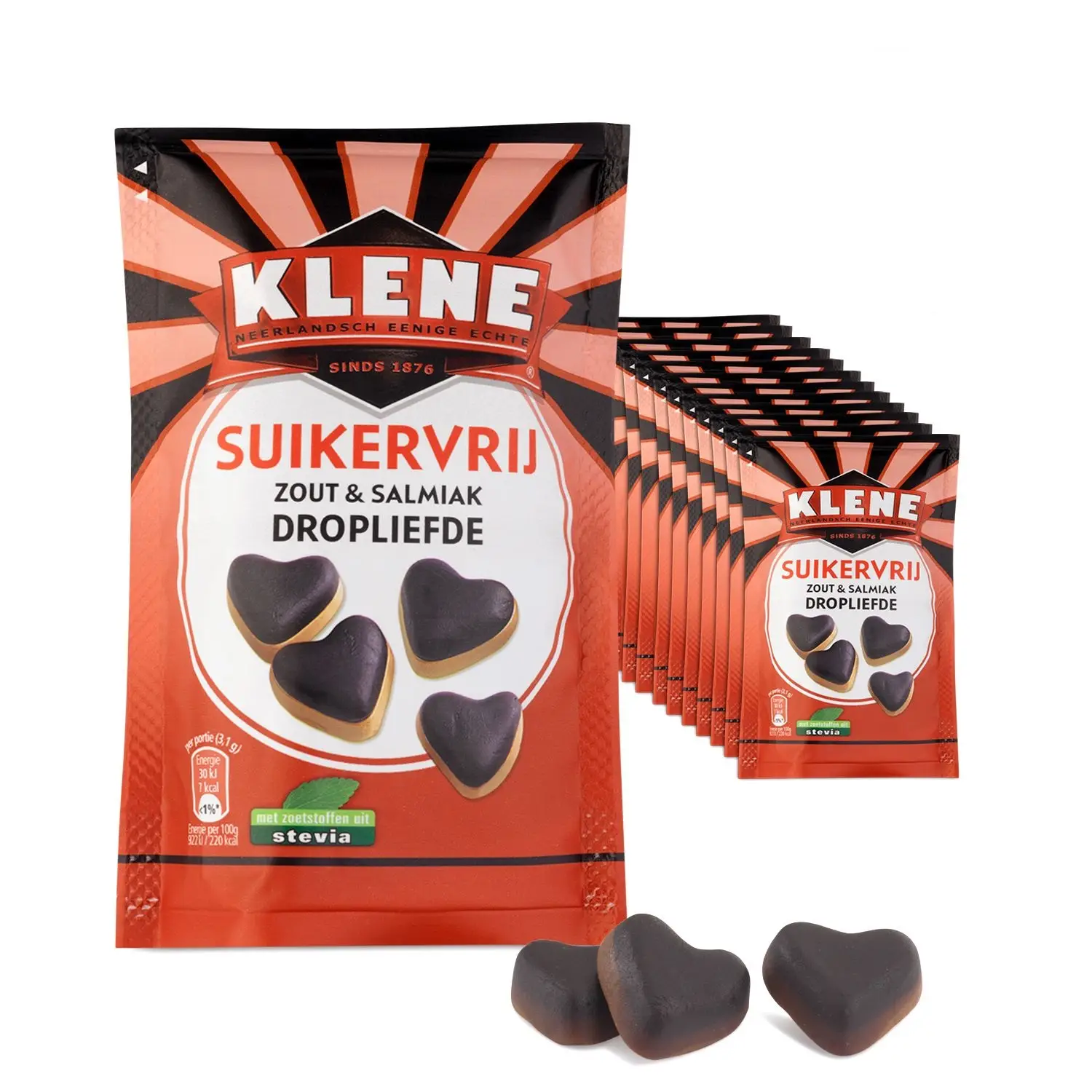 Alcaçuz Klene | Mistura de alcaçuz salgado e salmiacco | 12 sacos | Alcaçuz holandês Mistura de alcaçuz e salmiak | Alcaçuz holandês | Alcaçuz Klene | 38 onças no total