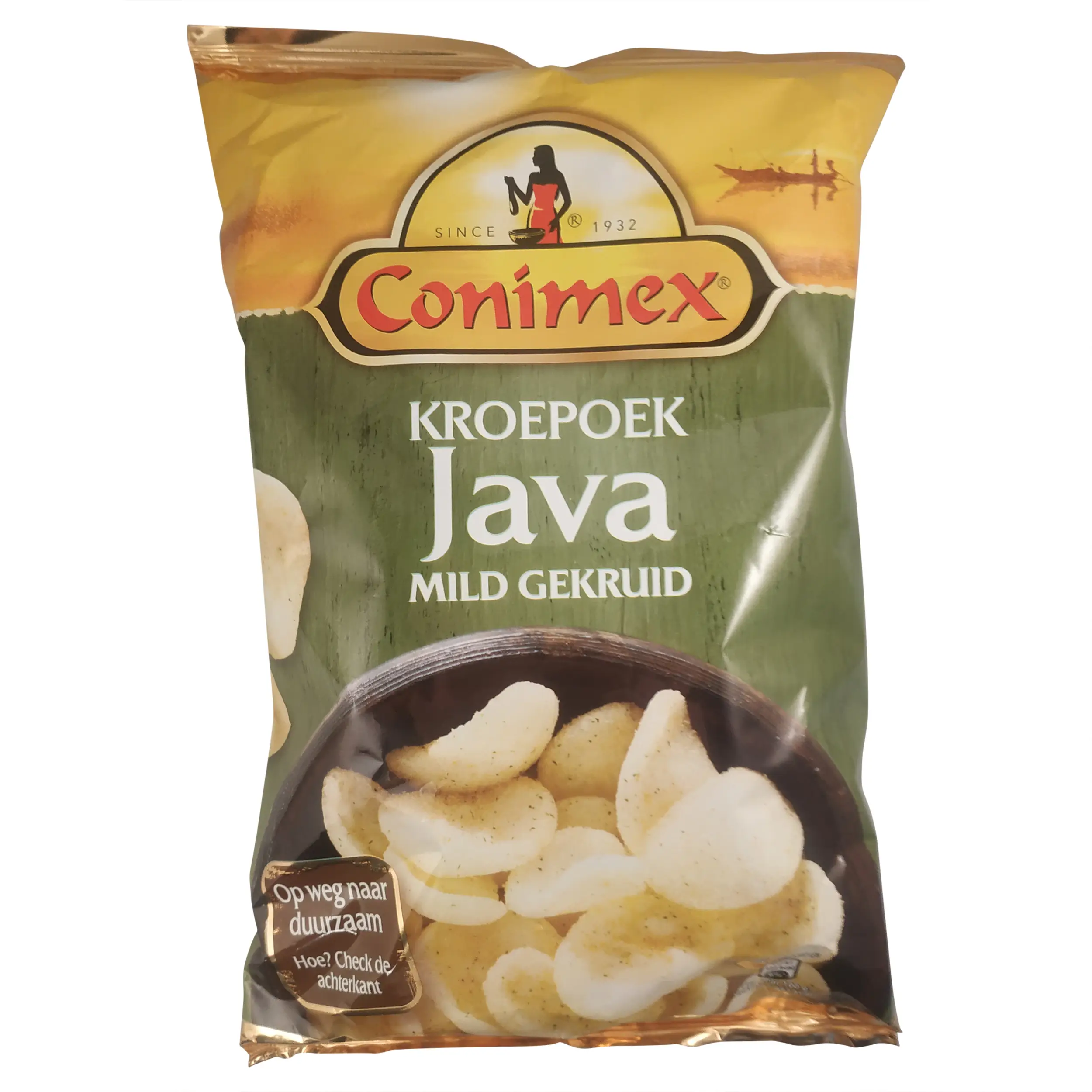 Batatas fritas de camarão | Krupuk | Bolachas de camarão Java da Conimex | Kroepoek | Peso total de 75 g