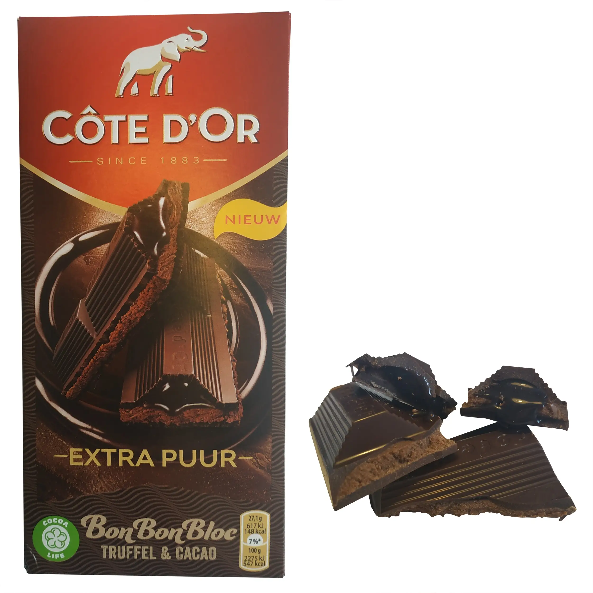 Cote d'Or Praline Truffe Extra Dark  | Cote d’Or Schokolade Extra Dark Truffe Belgische Praline | Belgische Schokoladentafel Extra Dark mit Truffe-Pralinenfüllung | Gesamtgewicht 6,7 Unzen