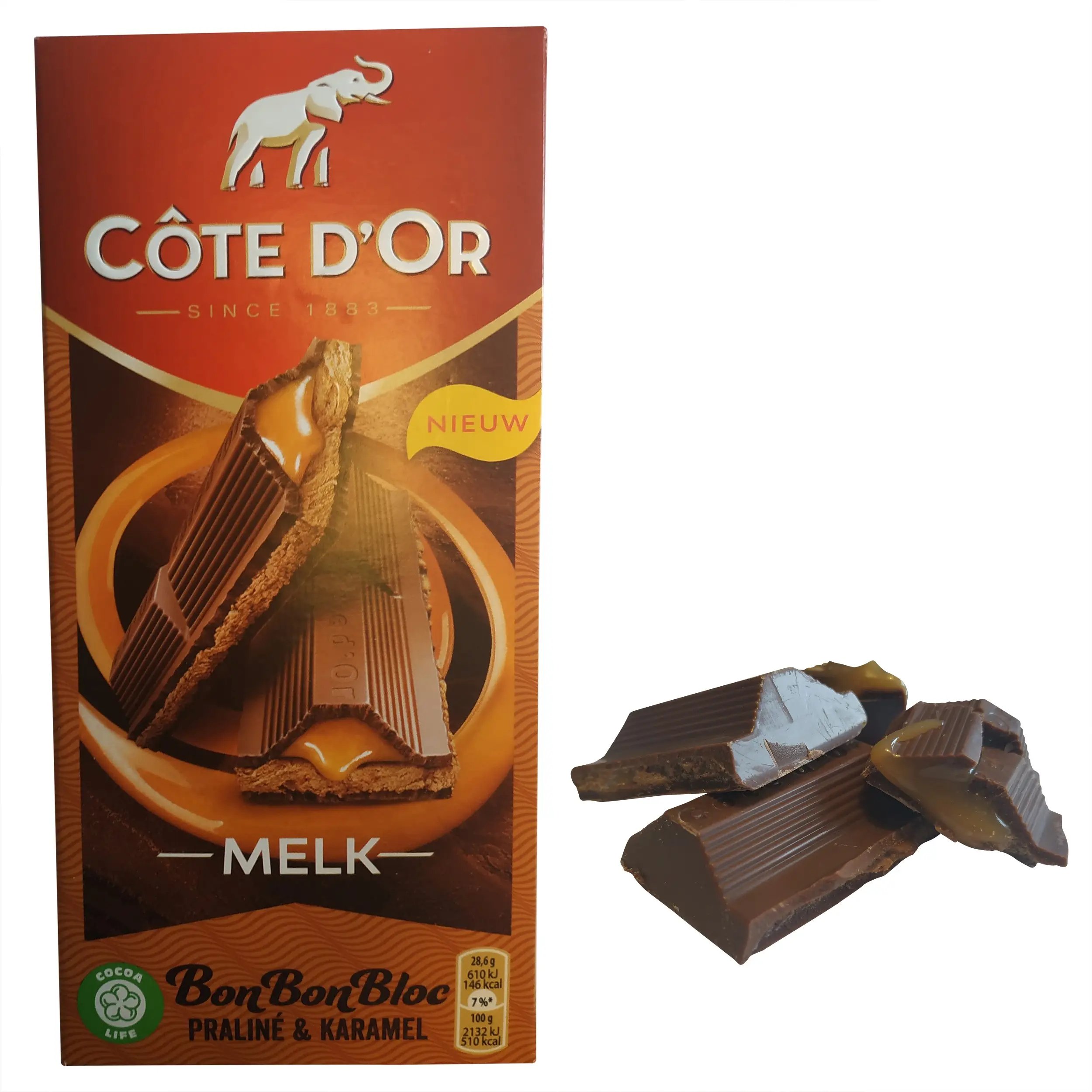 Cote d'Or Praliné de Leite com Caramelo | Praliné de Chocolate Cote d'Or | Praliné Belga de Leite com Chocolate Cote d'Or | Barra de Chocolate Belga com Recheio de Praliné e Caramelo | Peso total 7,05 onças