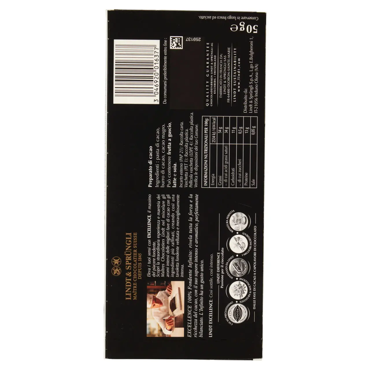 Lindt Chocolates | Lindt Excellence Tablet 100% Infinite Dark Cocoa | Chocolate Lindt | Swiss Chocolate Lindt | 1,7 Ounce Total - Image 7