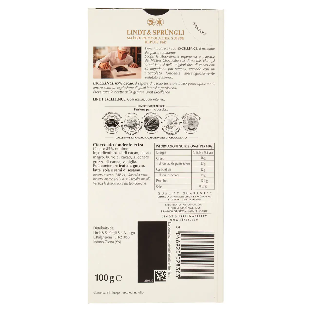Lindt Chocolates | Lindt Excellence Tablet 85% Dark Decided Cocoa | Chocolate Lindt | Swiss Chocolate Lindt | 3,5 Ounce Total - Image 6