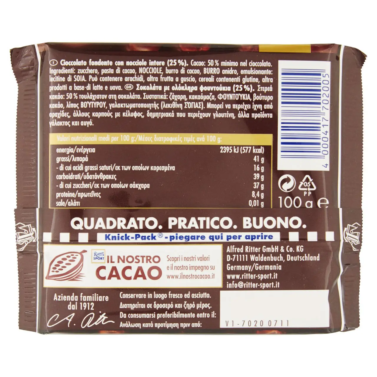 Ritter Sport Chocolate | Ritter Sport Fondente With Whole Hazelnuts | Ritter Chocolate Bars | Ritter Sport Chocolate Bars | 3,5 Ounce Total - Image 5