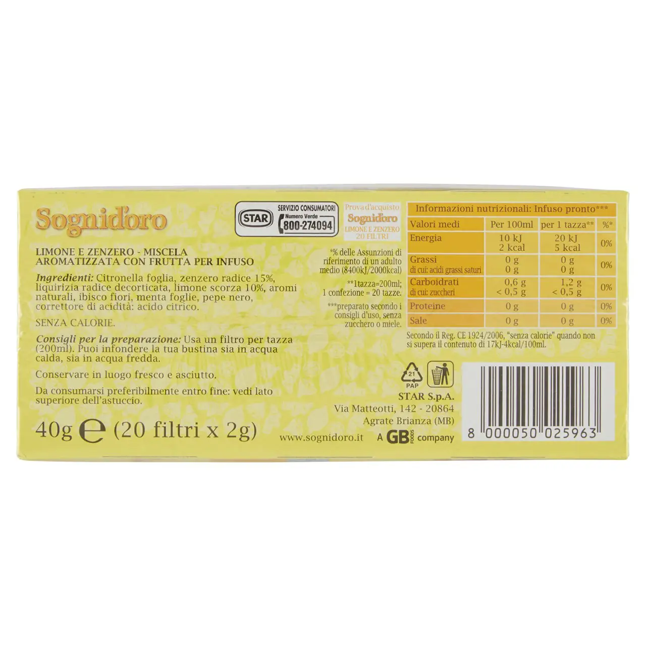 Sognidoro Tea | Gold Dreams Hot & Cold Lemon & Ginger | Sogni Doro Tea | Sogni Doro Camomilla Tea | 1,4 Ounce Total - Image 4