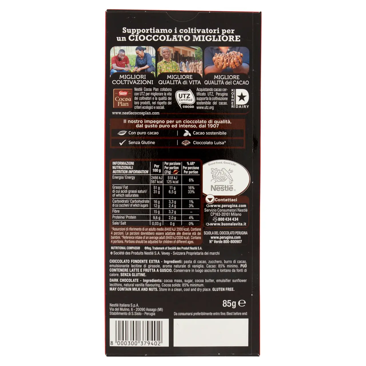 Perugina Chocolate | Perugina Nero Fondente Extra Dark 85% Chocolate Bar With 85% Cocoa | Perugia Chocolate | Italian Chocolate | 2,9 Ounce Total - Image 5