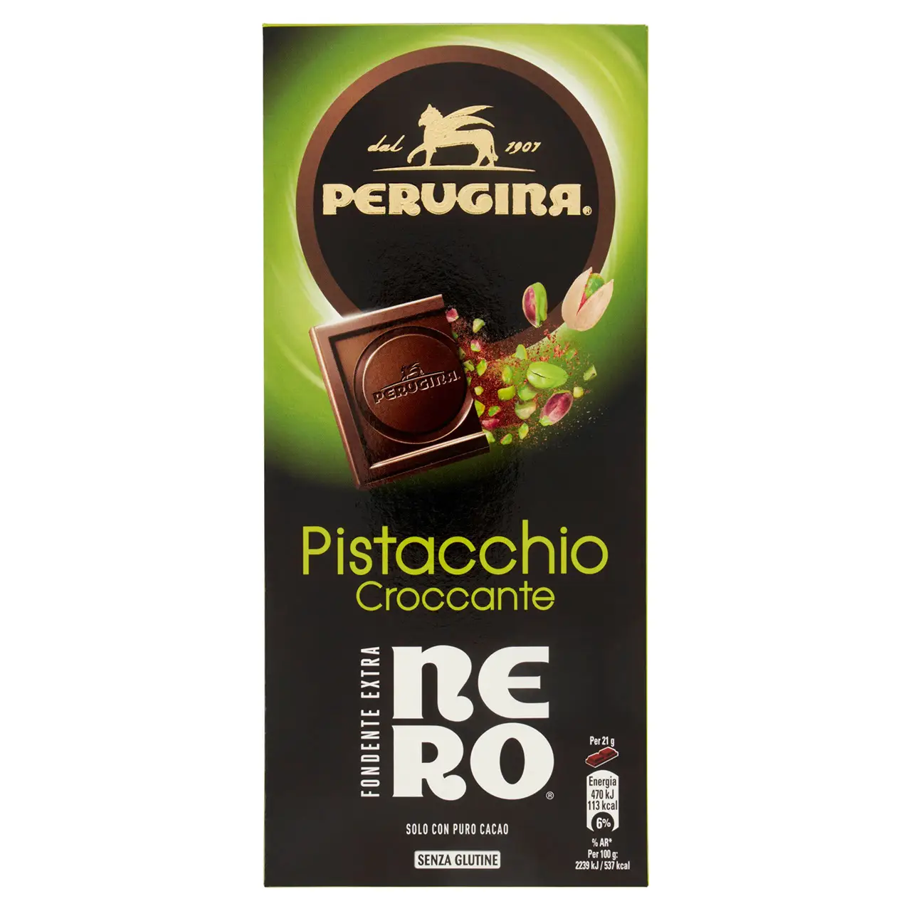 Perugina Chocolate | Perugina Nero Fondente Extra Pistachio Dark Chocolate Bar With Pistachio | Perugia Chocolate | Italian Chocolate | 2,9 Ounce Total