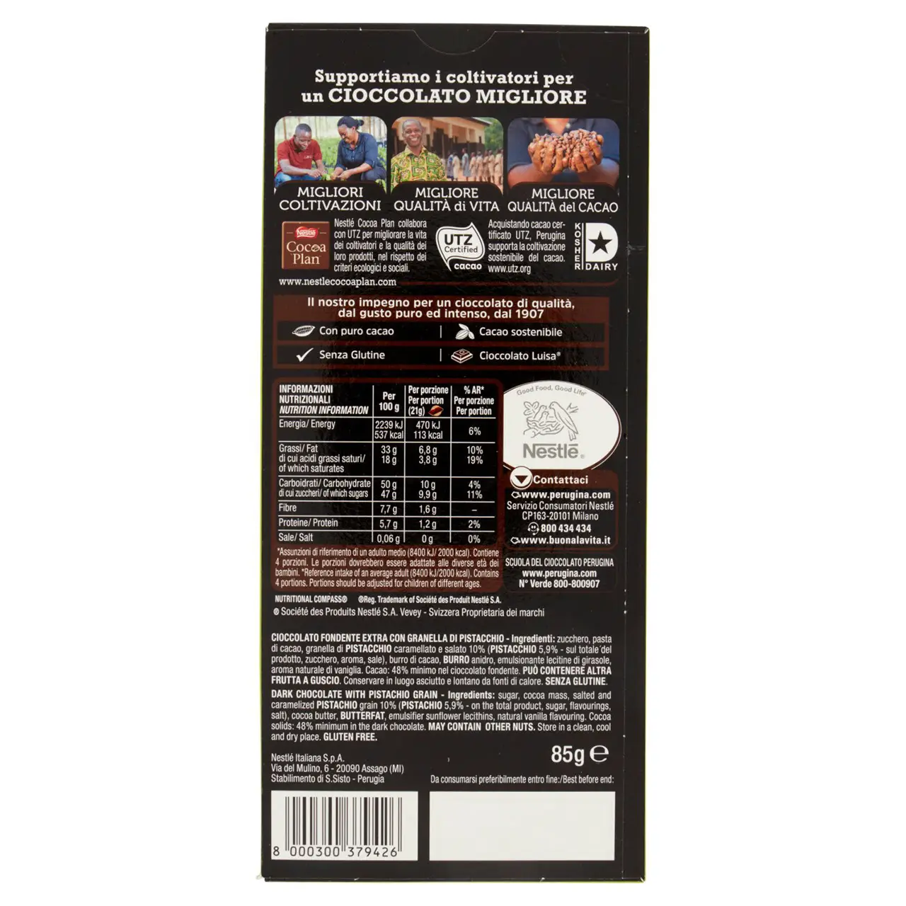 Perugina Chocolate | Perugina Nero Fondente Extra Pistachio Dark Chocolate Bar With Pistachio | Perugia Chocolate | Italian Chocolate | 2,9 Ounce Total - Image 6