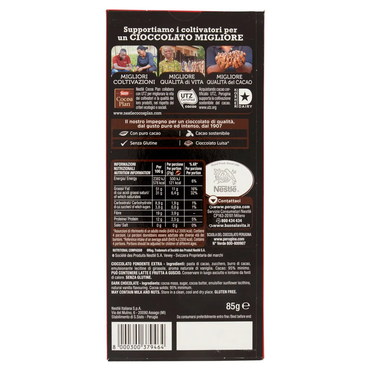 Perugina Chocolate | Perugina Nero Fondente Extra 95% Dark Chocolate Bar With 95% Cocoa | Perugia Chocolate | Italian Chocolate | 2,9 Ounce Total - Image 5