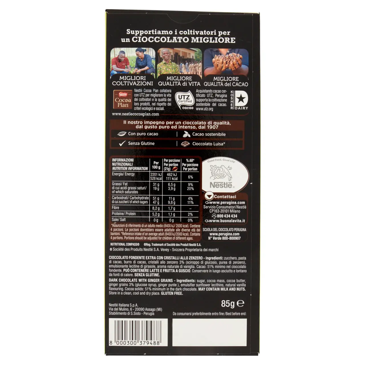 Perugina Chocolate | Perugina Black Dark Extra Ginger Chocolate Bar With Ginger | Perugia Chocolate | Italian Chocolate | 2,9 Ounce Total - Image 5