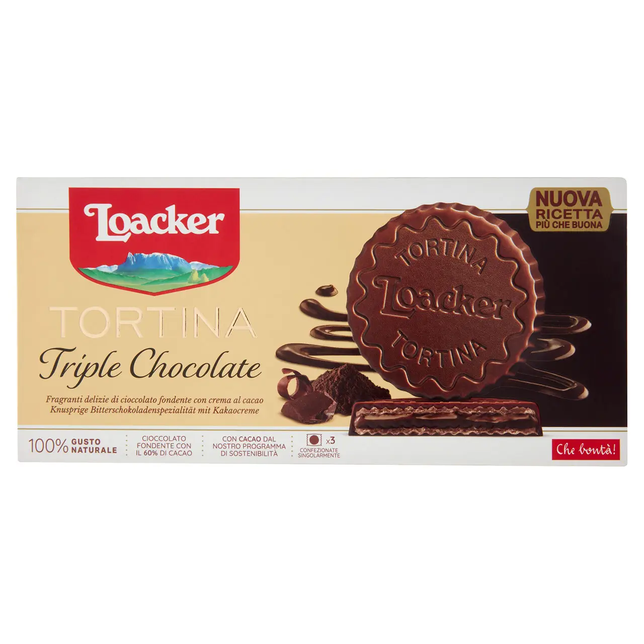 Loacker Wafers | Loacker Tortina Triple Chocolate Wafer Covered In Dark Chocolate With Cocoa Cream | Loacker Biscuits | Loacker Wafer Biscuits | 2,2 Ounce Total