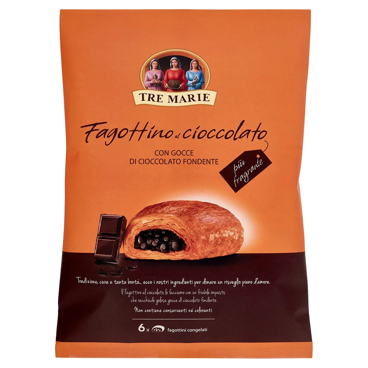Tre Marie Panettone | Chocolate Fagottino With Dark Chocolate Drops 6 X | Tre Marie Cookies | Tre Marie Biscuits | 13,7 Ounce Total