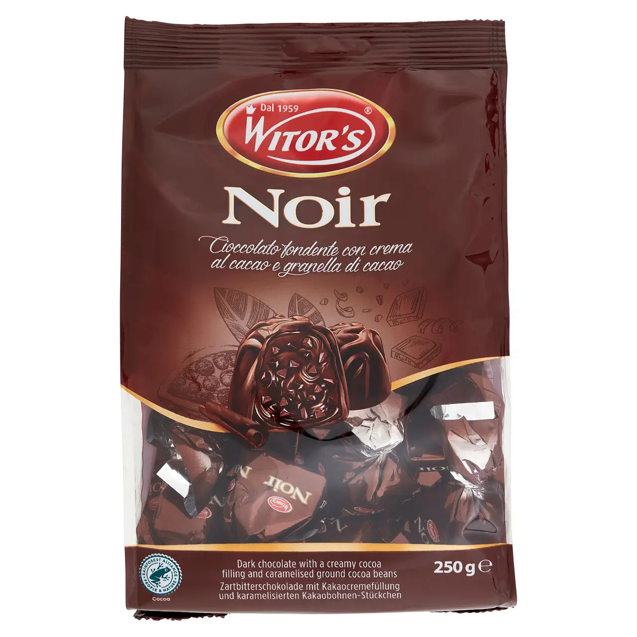 Witors Chocolate | Witor'S Noir Dark Chocolate With Cocoa Cream & Cocoa Nibs | Witor'S | Italian Chocolate From Italy | 8,8 Ounce Total - Image 2