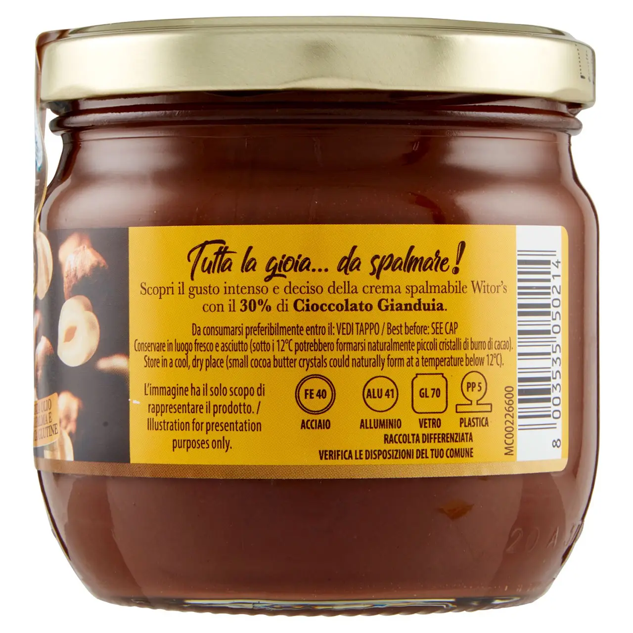 Witors Chocolate | Witor'S Spreadable Cream 30% Gianduia Chocolate | Witor'S | Italian Chocolate From Italy | 12,6 Ounce Total - Image 3