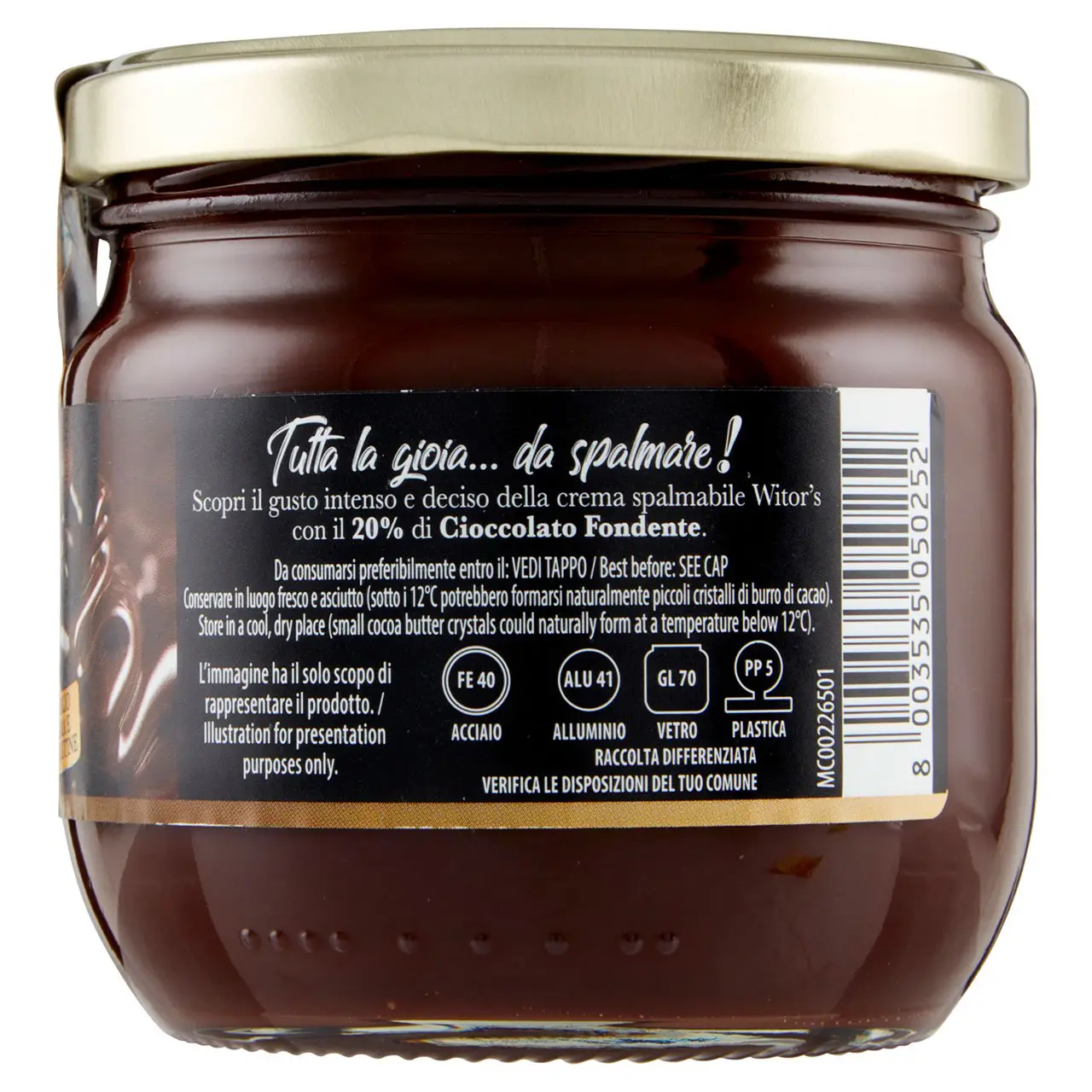 Witors Chocolate | Witor'S Spreadable Cream 20% Dark Chocolate | Witor'S | Italian Chocolate From Italy | 12,6 Ounce Total - Image 4