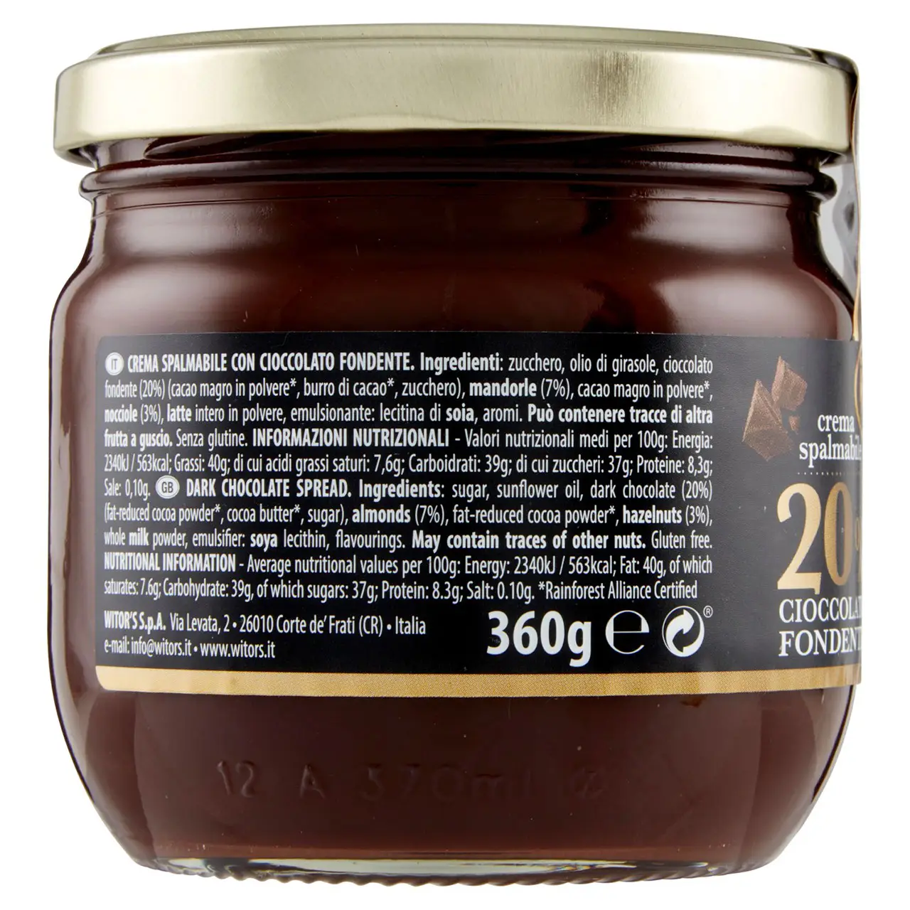 Witors Chocolate | Witor'S Spreadable Cream 20% Dark Chocolate | Witor'S | Italian Chocolate From Italy | 12,6 Ounce Total - Image 7