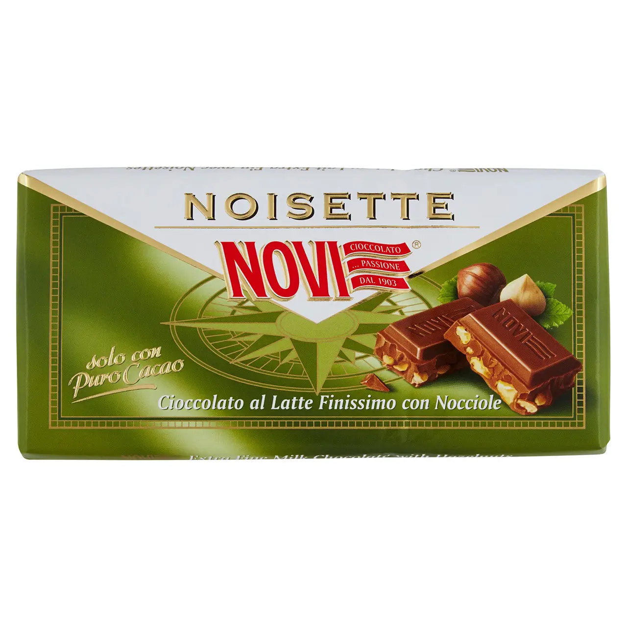 Novi Chocolate | Novi Noisette Milk With Hazelnuts | Novi Italian Chocolate | Novi Cioccolata | 3,5 Ounce Total