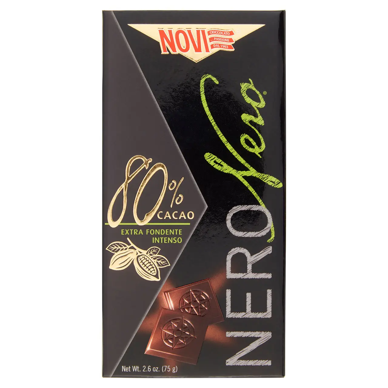 Novi Chocolate | Novi Neronero 80% Extra Dark Intense Cocoa | Novi Italian Chocolate | Novi Cioccolata | 2,6 Ounce Total
