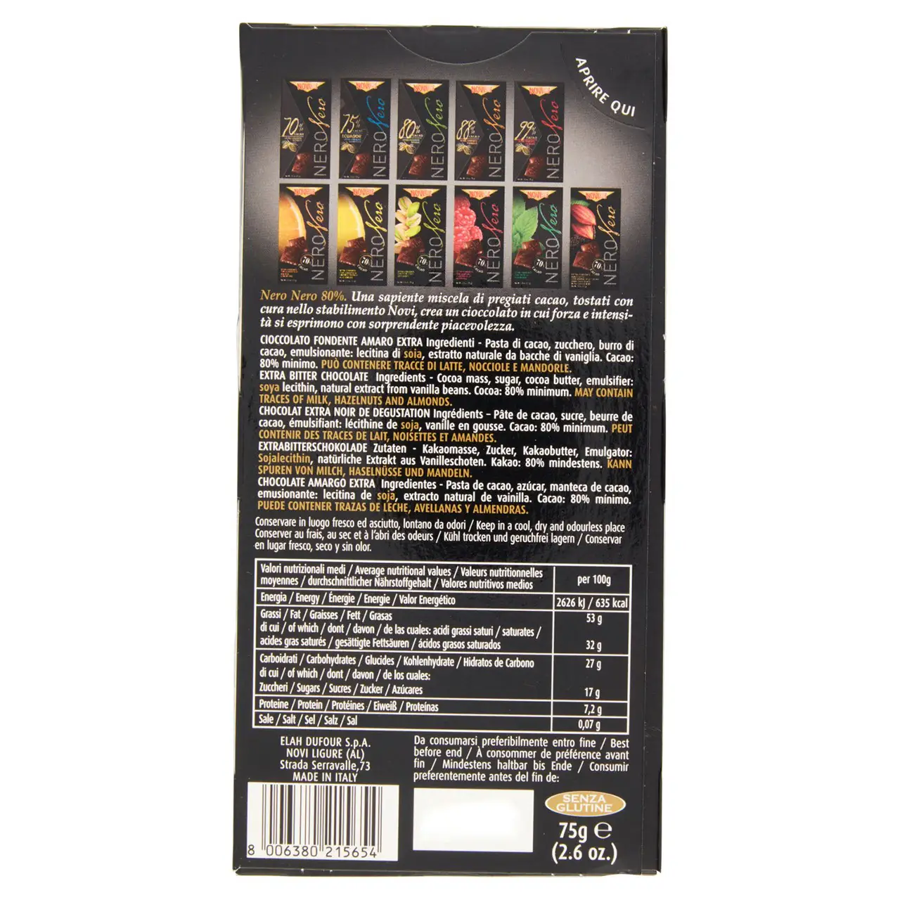 Novi Chocolate | Novi Neronero 80% Extra Dark Intense Cocoa | Novi Italian Chocolate | Novi Cioccolata | 2,6 Ounce Total - Image 4