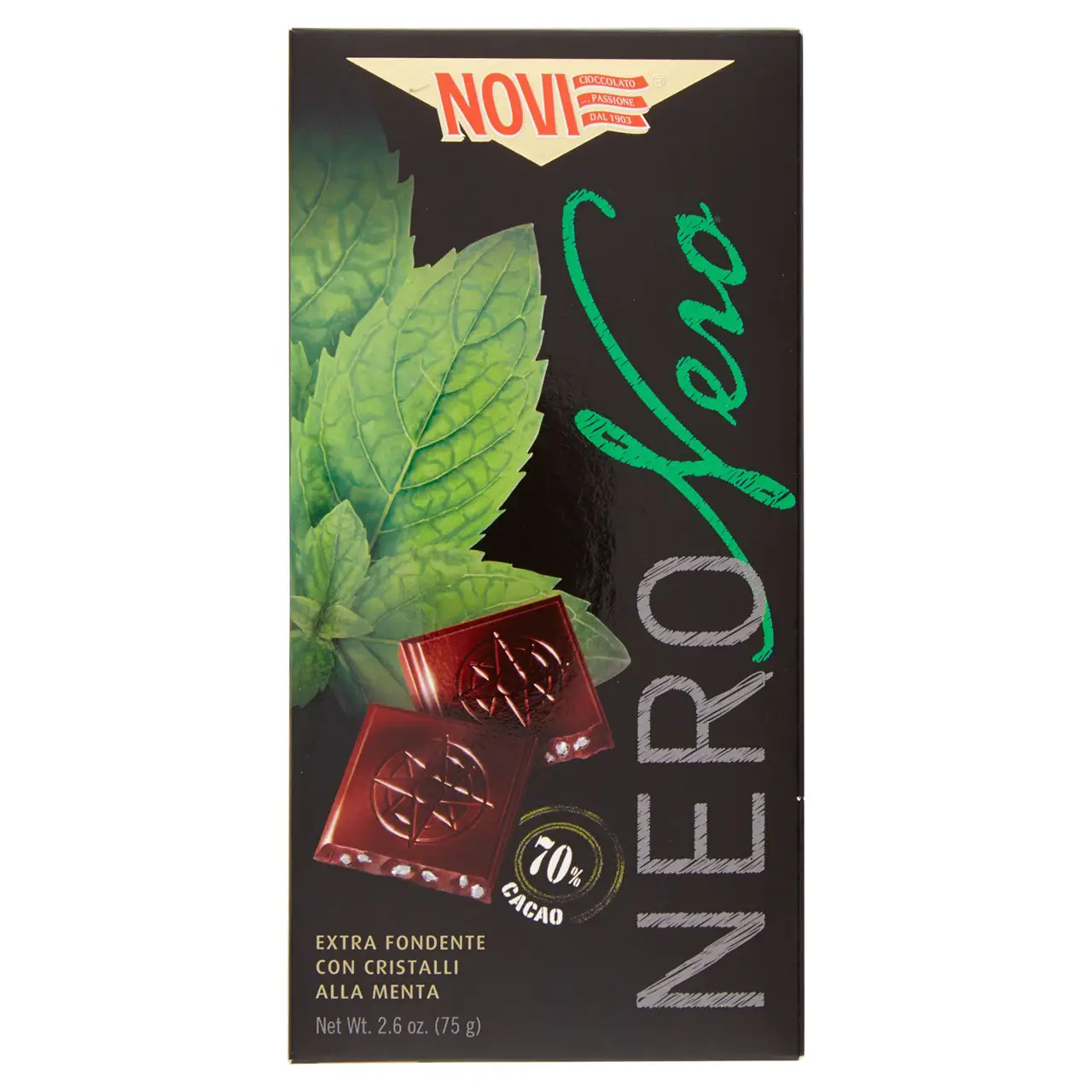Novi Chocolate | Novi Nero Black With Crystals Mint 70% Coco | Novi Italian Chocolate | Novi Cioccolata | 2,6 Ounce Total - Image 2