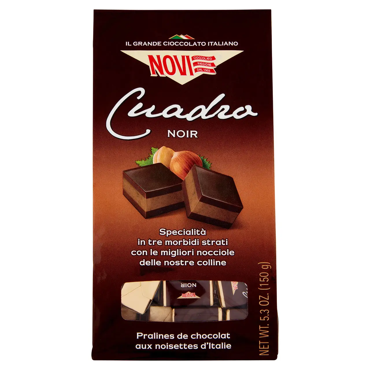 Novi Chocolate | Novi Cuadro Noir | Novi Italian Chocolate | Novi Cioccolata | 5,2 Ounce Total