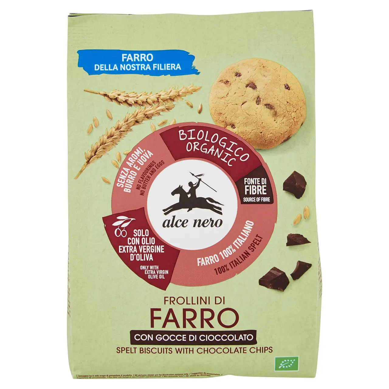 Alce Nero Cookies | Frollini Di Farro Con Gocce Di Cioccolato | Alce Nero Biscuits | Alce Nero Snacks | 10,5 Ounce Total
