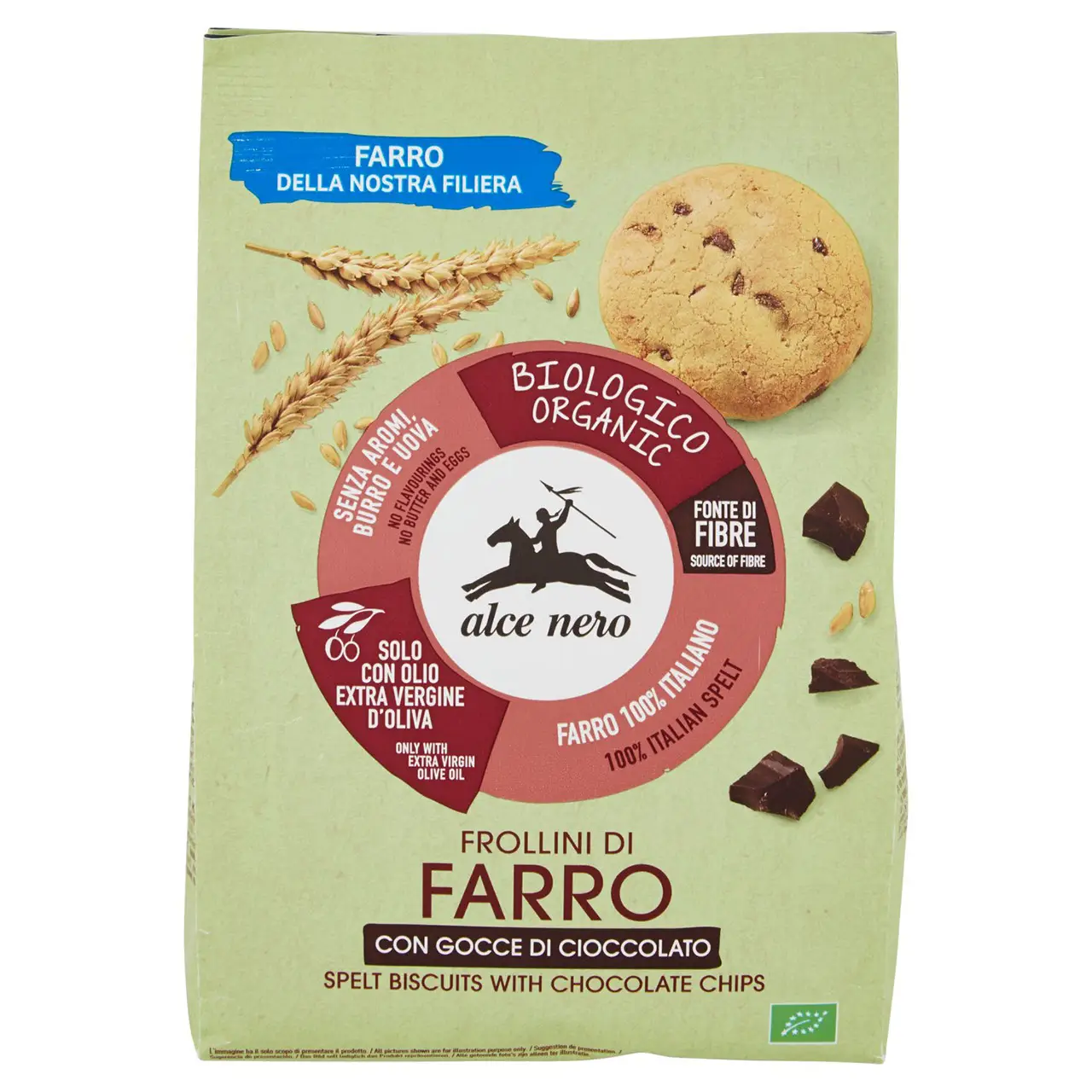 Alce Nero Cookies | Frollini Di Farro Con Gocce Di Cioccolato | Alce Nero Biscuits | Alce Nero Snacks | 10,5 Ounce Total - Image 3