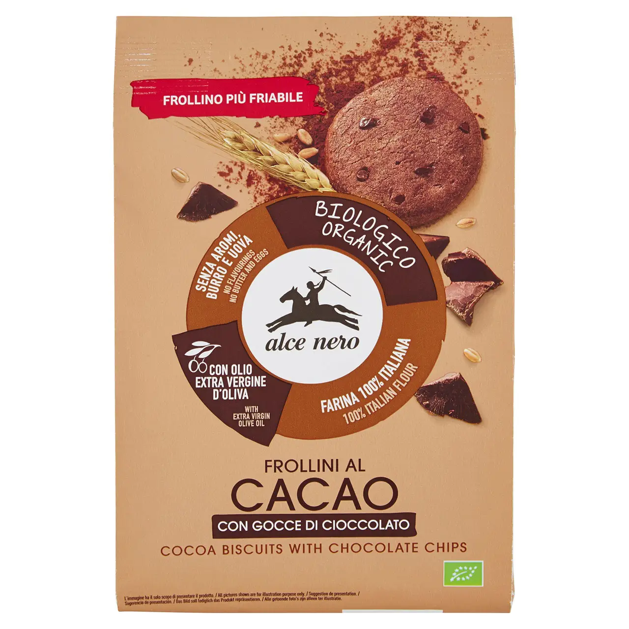 Alce Nero Cookies | Frollini Al Cacao With Chocolate Drops | Alce Nero Biscuits | Alce Nero Snacks | 10,5 Ounce Total