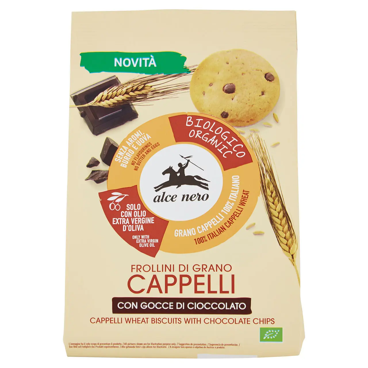 Alce Nero Cookies | Frollini Di Grano Cappelli With Chocolate Drops | Alce Nero Biscuits | Alce Nero Snacks | 8,8 Ounce Total