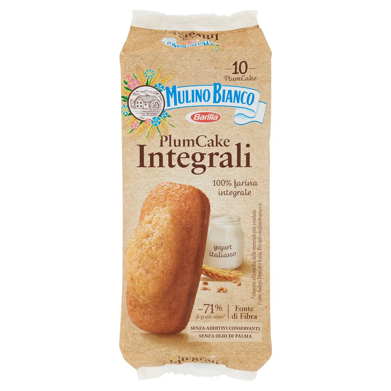 Mulino Bianco Biscuits | Mulino Bianco Wholemeal Plumcake Snack 10 Pieces | Mulino Bianco Crackers | Mulino Bianco Italian Cookies | 11,6 Ounce Total
