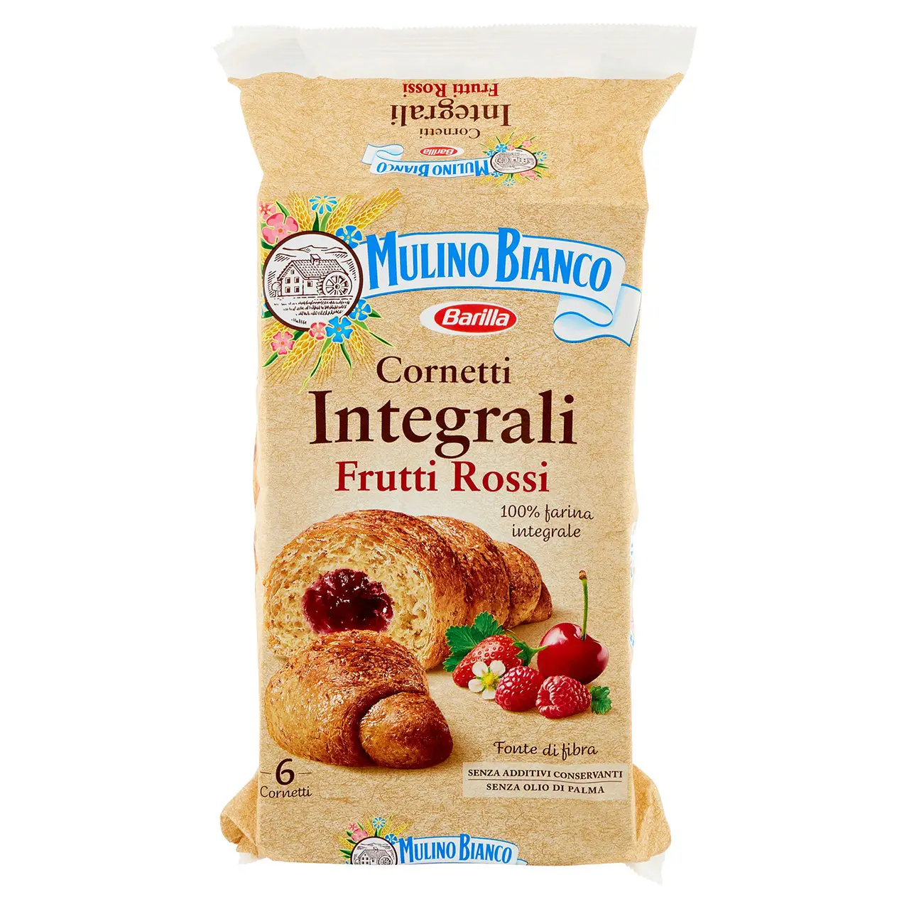 Mulino Bianco Biscuits | Mulino Bianco Whole Grain Croissants Red Fruits 6 Pieces | Mulino Bianco Crackers | Mulino Bianco Italian Cookies | 10,5 Ounce Total