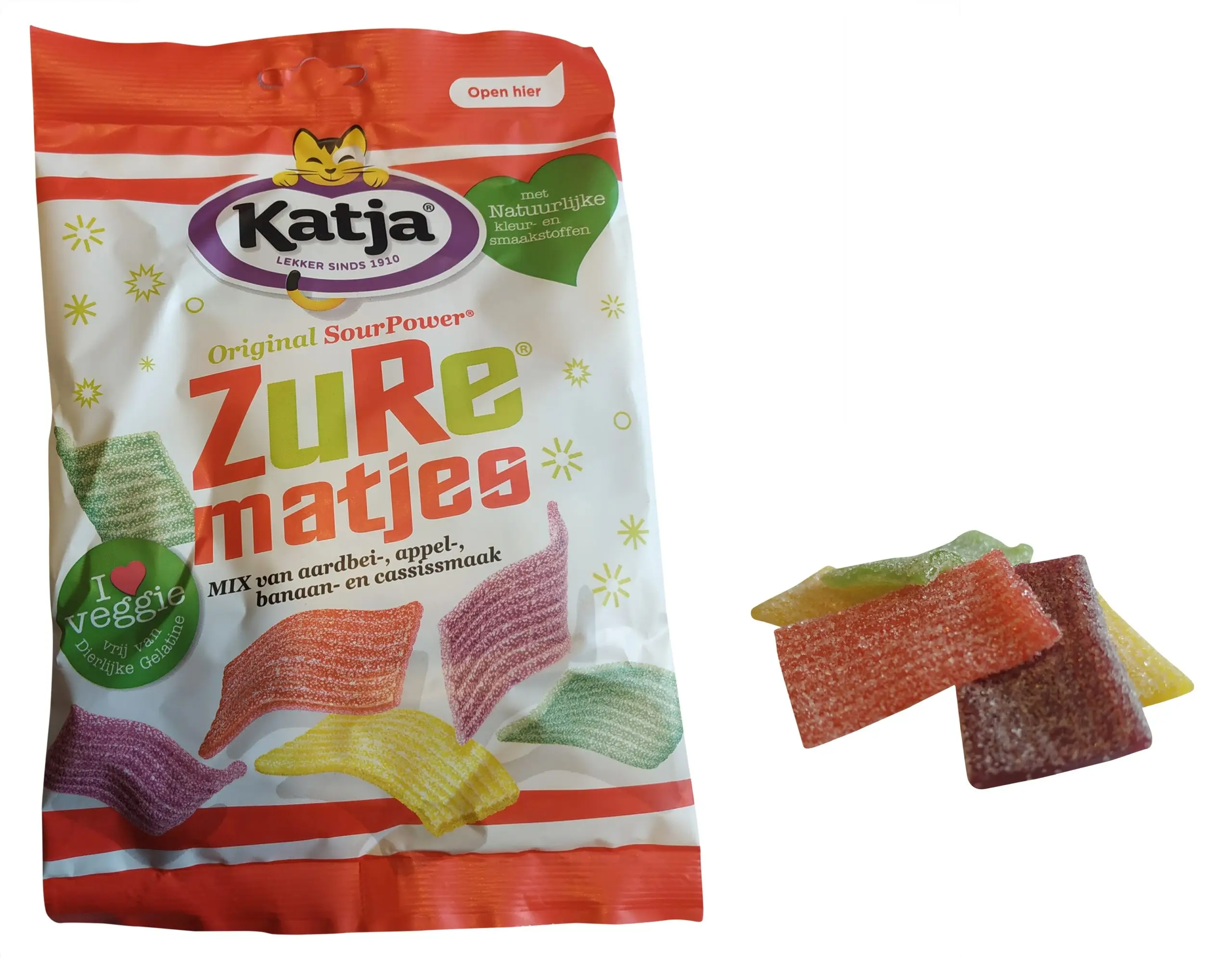 Gomas Katjes | Doces em tiras ácidas | Doces Katja | Mistura de 4 sabores frutados | 275 g