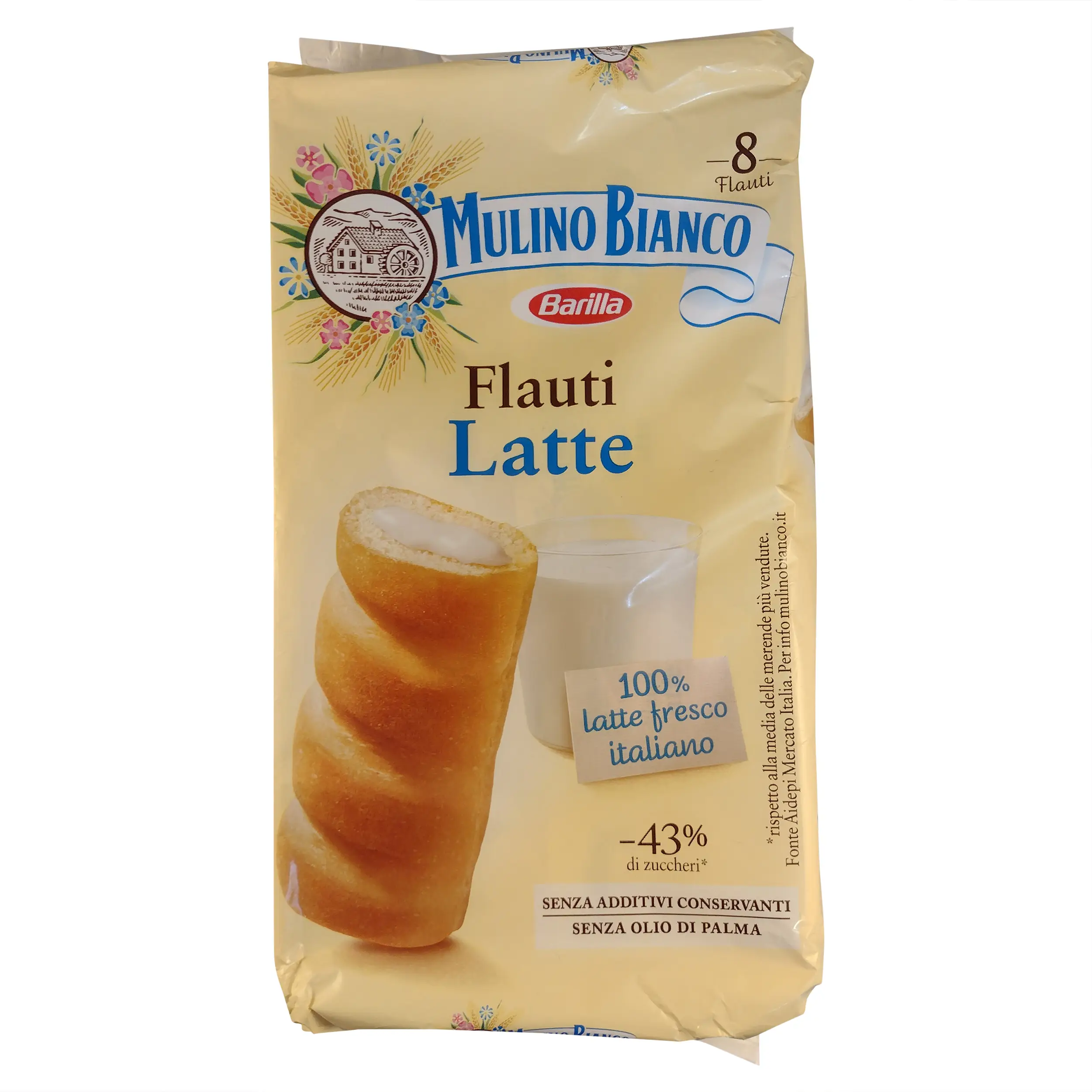 Flauti Latte | Mulino Bianco Flauti | Mulino Bianco Flauti Latte | Snacks From Italy | 9.87 Ounce Total Weight