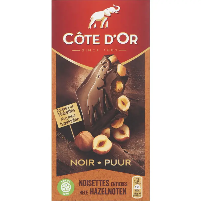 Chocolate Côte D'Or | Barra de Chocolate Negro Côte D'Or com Avelãs Inteiras | Chocolate Belga | Chocolate Cote D’Or | 6,3 onças no total