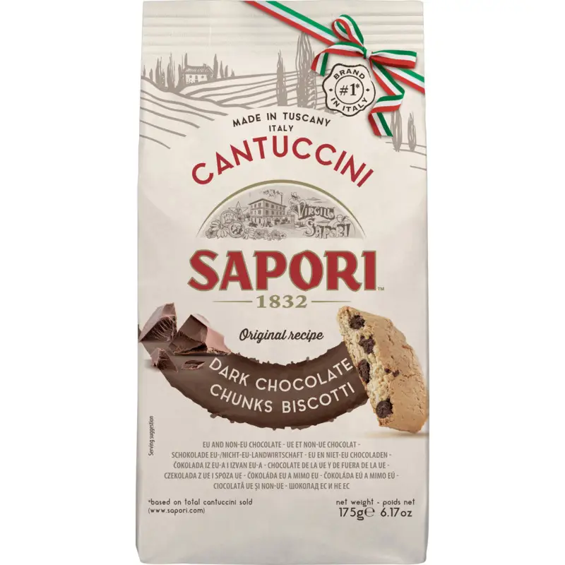 Sapori | Cantuccini Dark Chocolate | Sapori Biscotti | Italian Biscuits | 6.1 Ounce Total