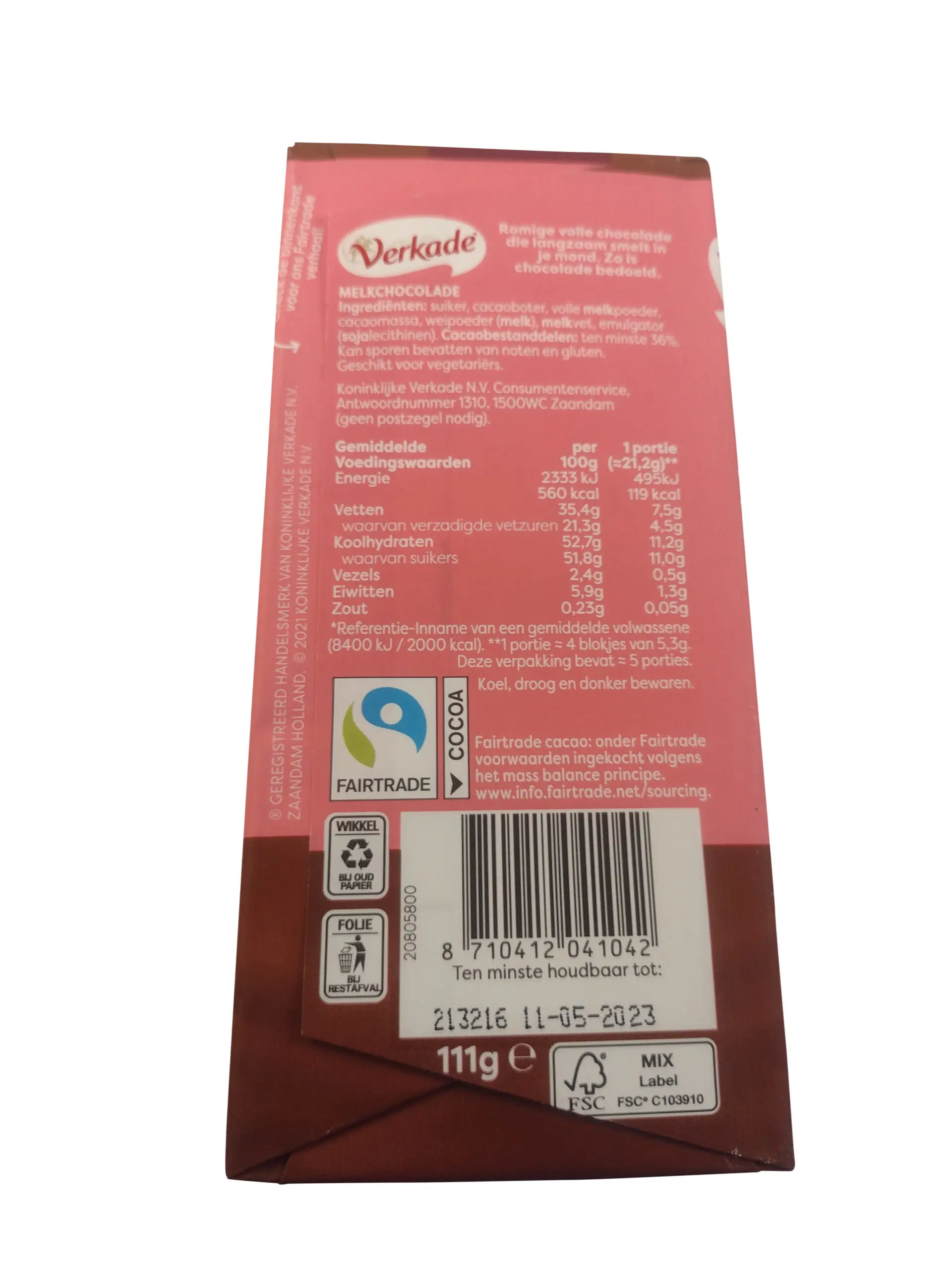 Barre chocolatée Verkade | Barre chocolat au lait. | Chocolat hollandais | Chocolat hollandais Verkade | 3,9 onces au total – Image 2