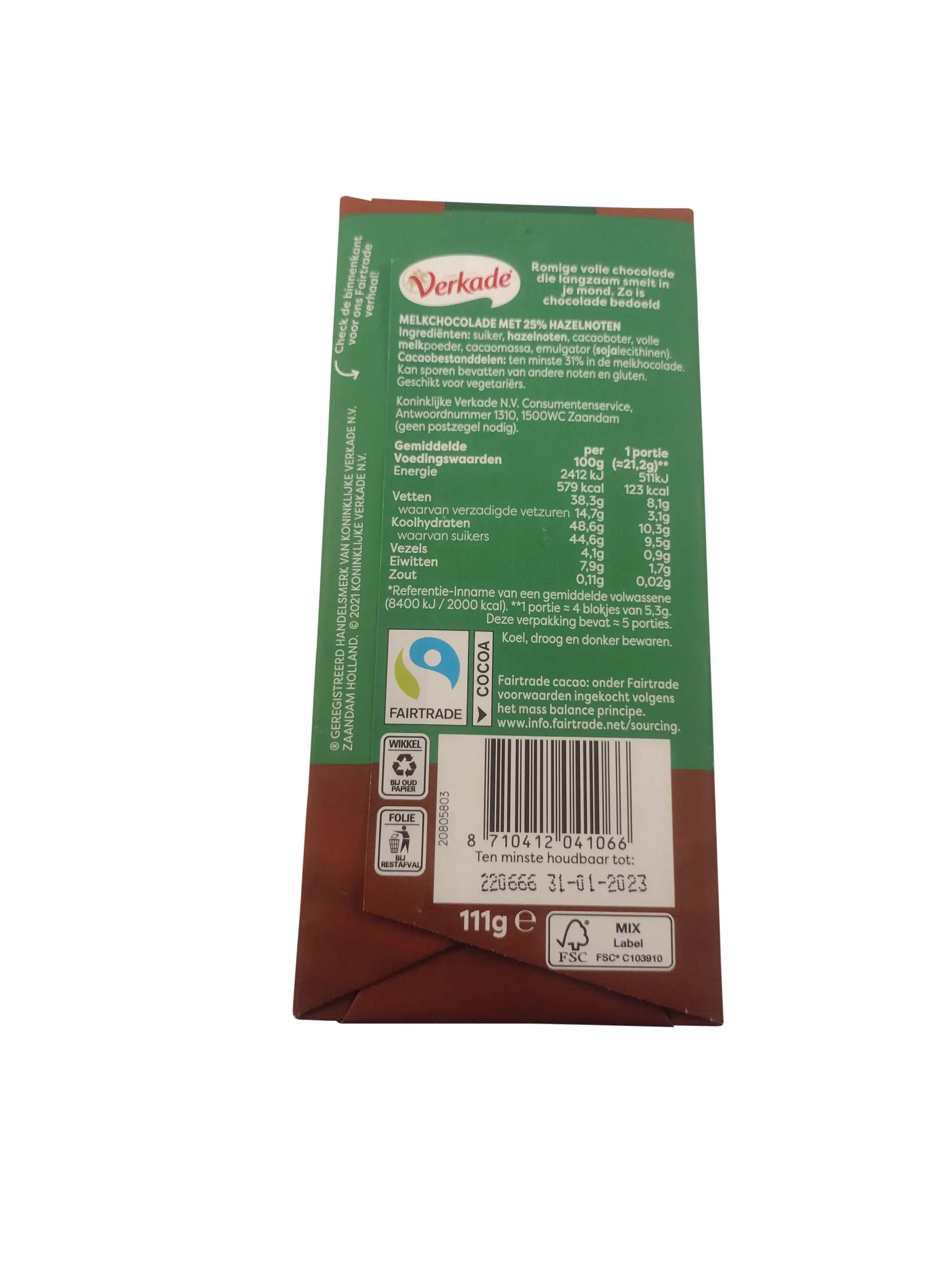 Barra de chocolate Verkade | Tablet de leite com avelã | Chocolate holandês | Chocolate holandês Verkade | 3,9 onças no total - Image 2
