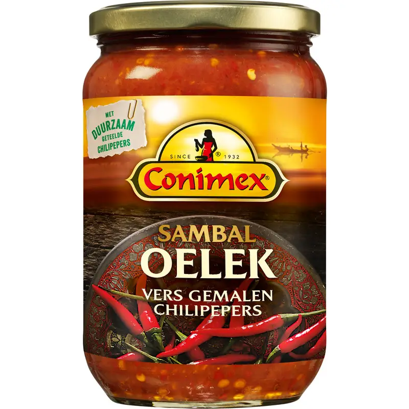 Conimex | Conimex Sambal Oelek Chiles recién molidos | Mezcla de especias indonesias | Salsas Conimex | 13,2 onzas en total