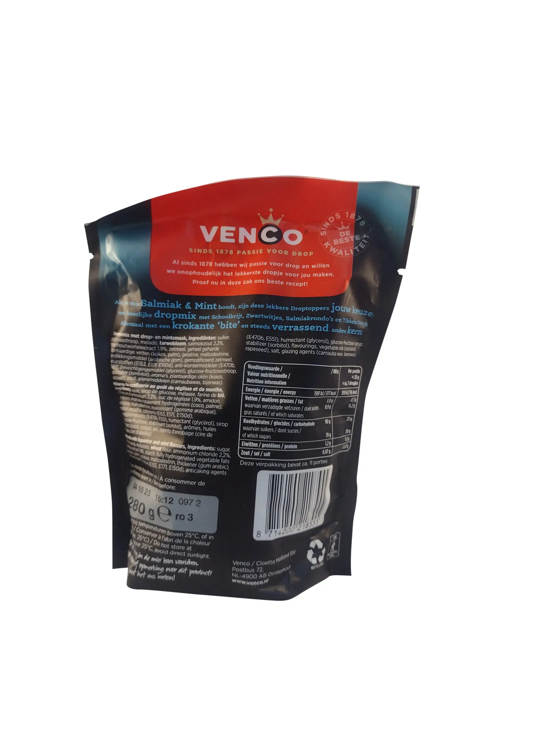 Alcaçuz Venco | Venco Droptoppers Salmiac Mint | Alcaçuz holandês Venco | Alcaçuz holandês | 9,8 onças no total - Image 2
