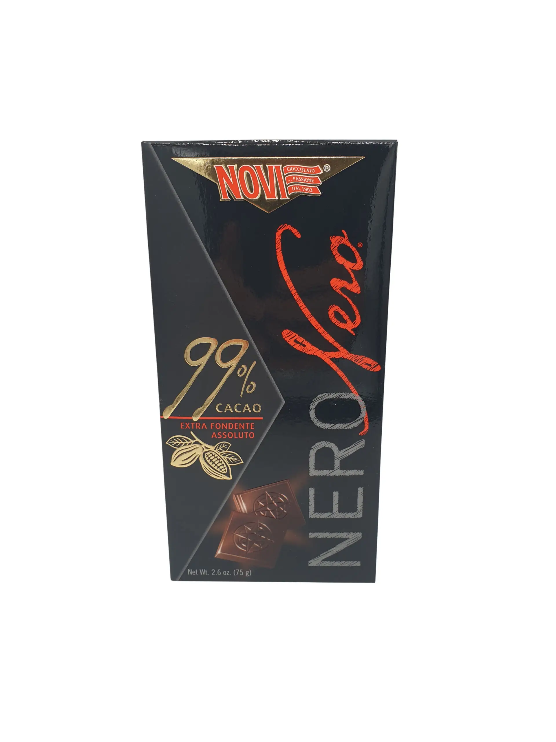 Novi Chocolate | Italian Chocolate | Novi, Nero Nero 99% Cacao Extra Fondente Assoluto 75 G | Novi  | 2.64 Ounce Total Weight