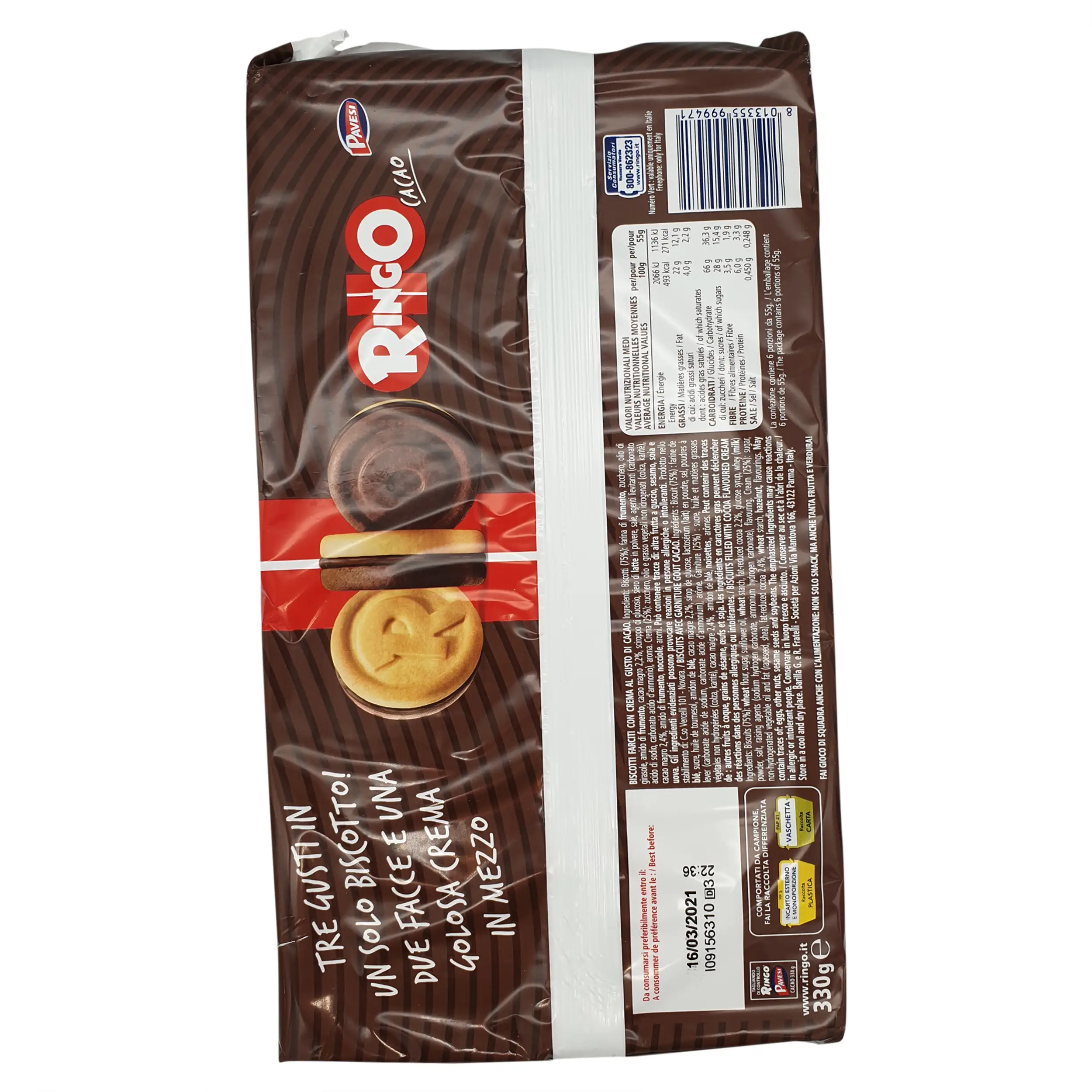 Pavesi | Italian Cookies | Pavesi, Ringo cacao 6x55g | Ringo Cookies | 11.64 Ounce Total Weight - Image 2