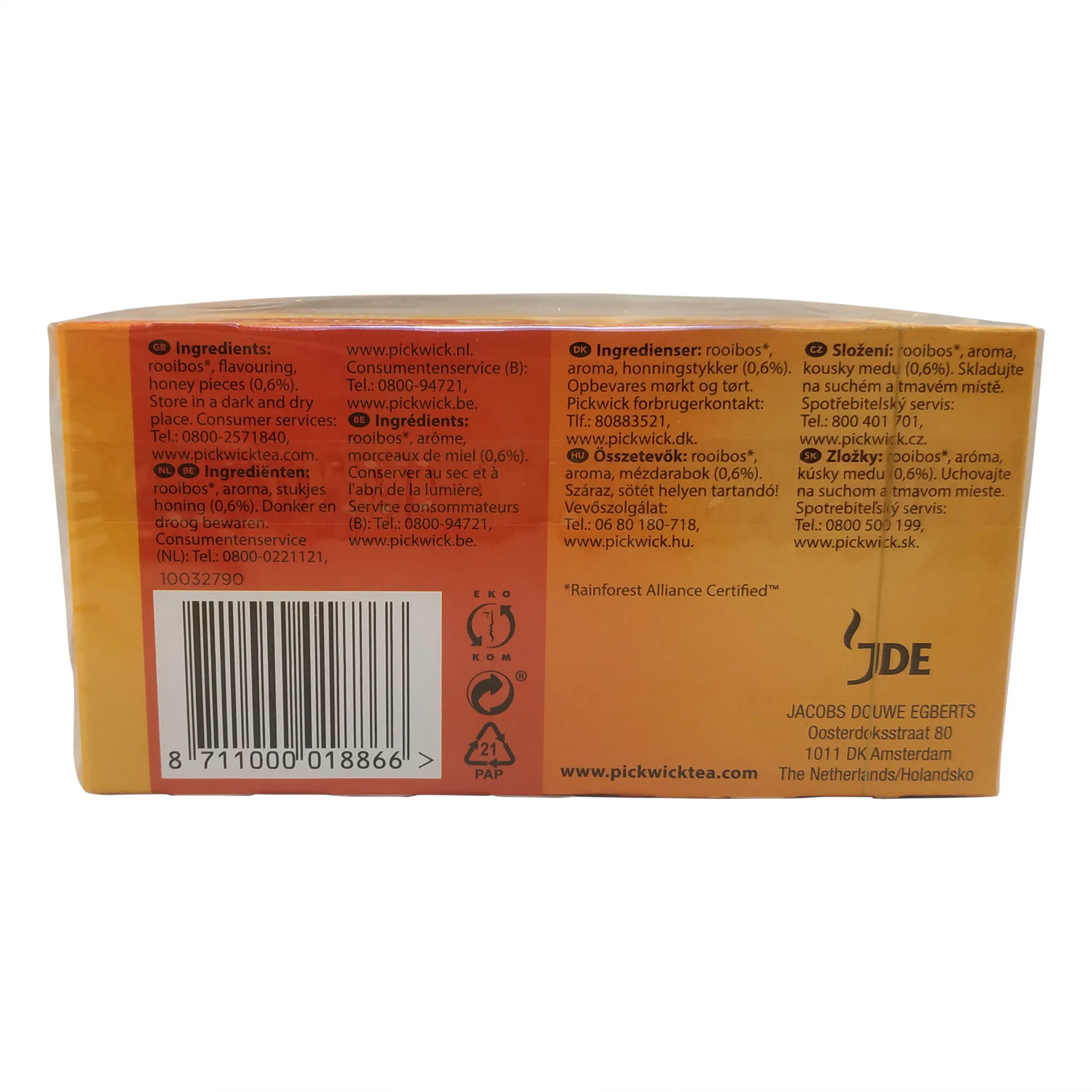 Chá Pickwick | Chá Rooibos | Pickwick Rooibos Mel - 20 saquinhos de chá | Chá Rooibos Vermelho | Peso total de 1,05 onças