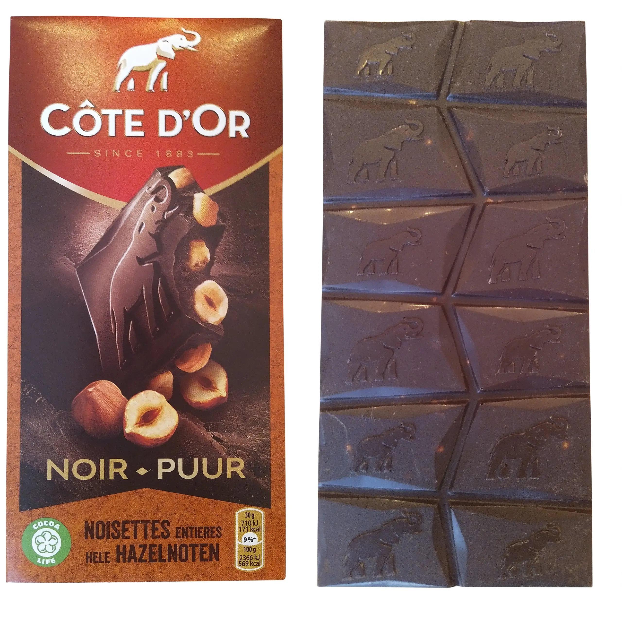 Chocolate amargo Cote d'Or | Chocolate com avelã Cote d'Or | Chocolate amargo belga | Barra de chocolate belga | Peso total 6,34 onças