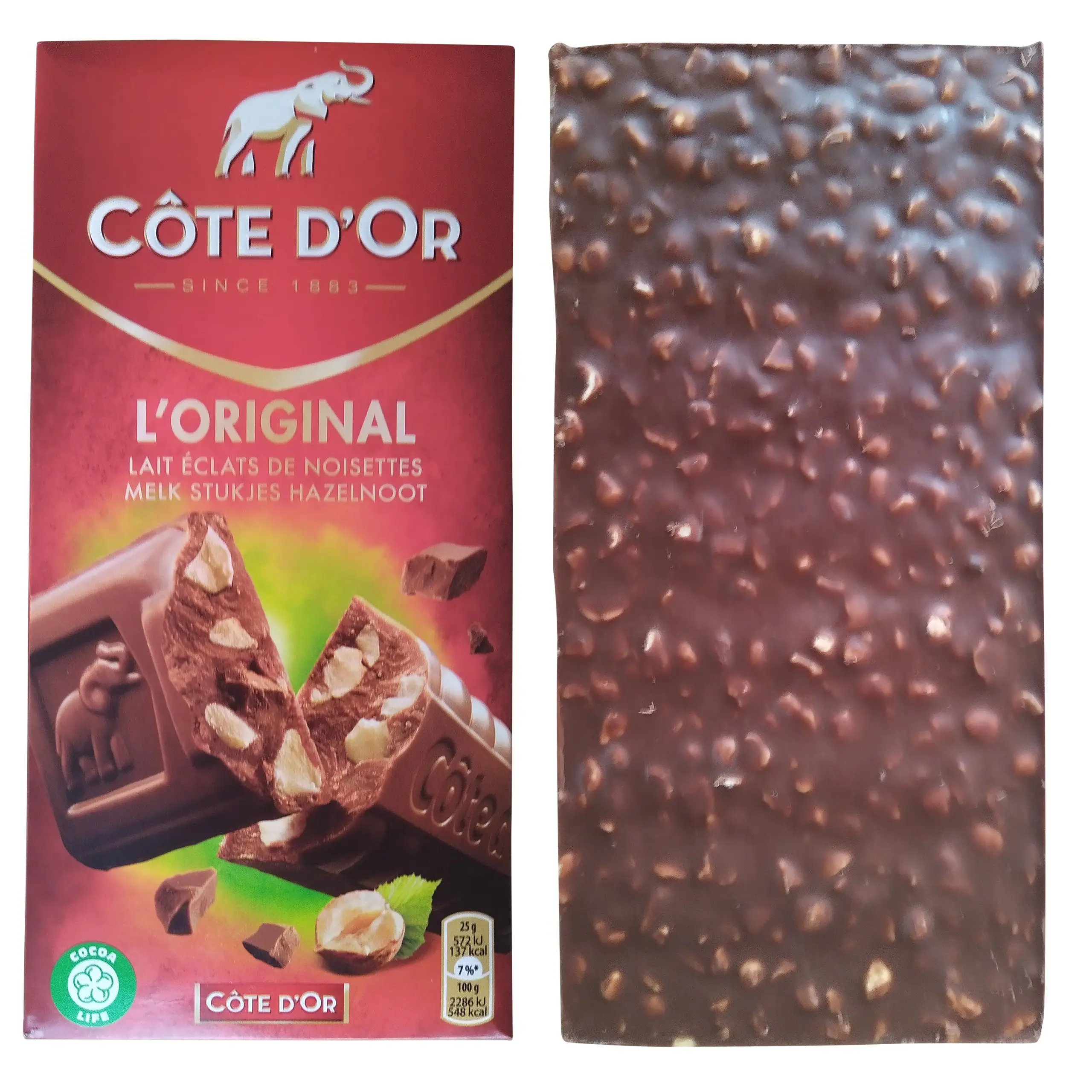 Chocolate ao leite Cote d'Or com pedaços de avelã | Chocolate com avelã Cote d'Or da Bélgica | Chocolate ao leite Cote d'Or com pedaços de avelã | 7,05 onças no total