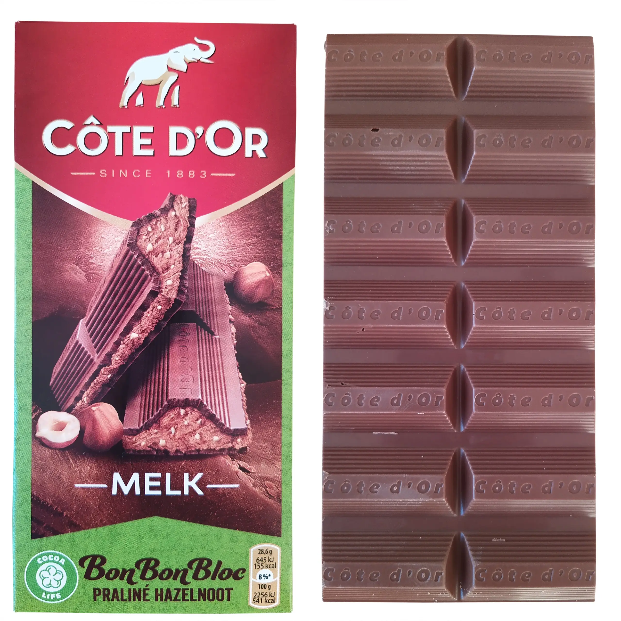 Chocolat Côte d'Or | Barre Côte d'Or Praliné Lait Noisette | Chocolat au lait belge fourré praliné et noisette | Praliné belge | Poids total 7,05 oz