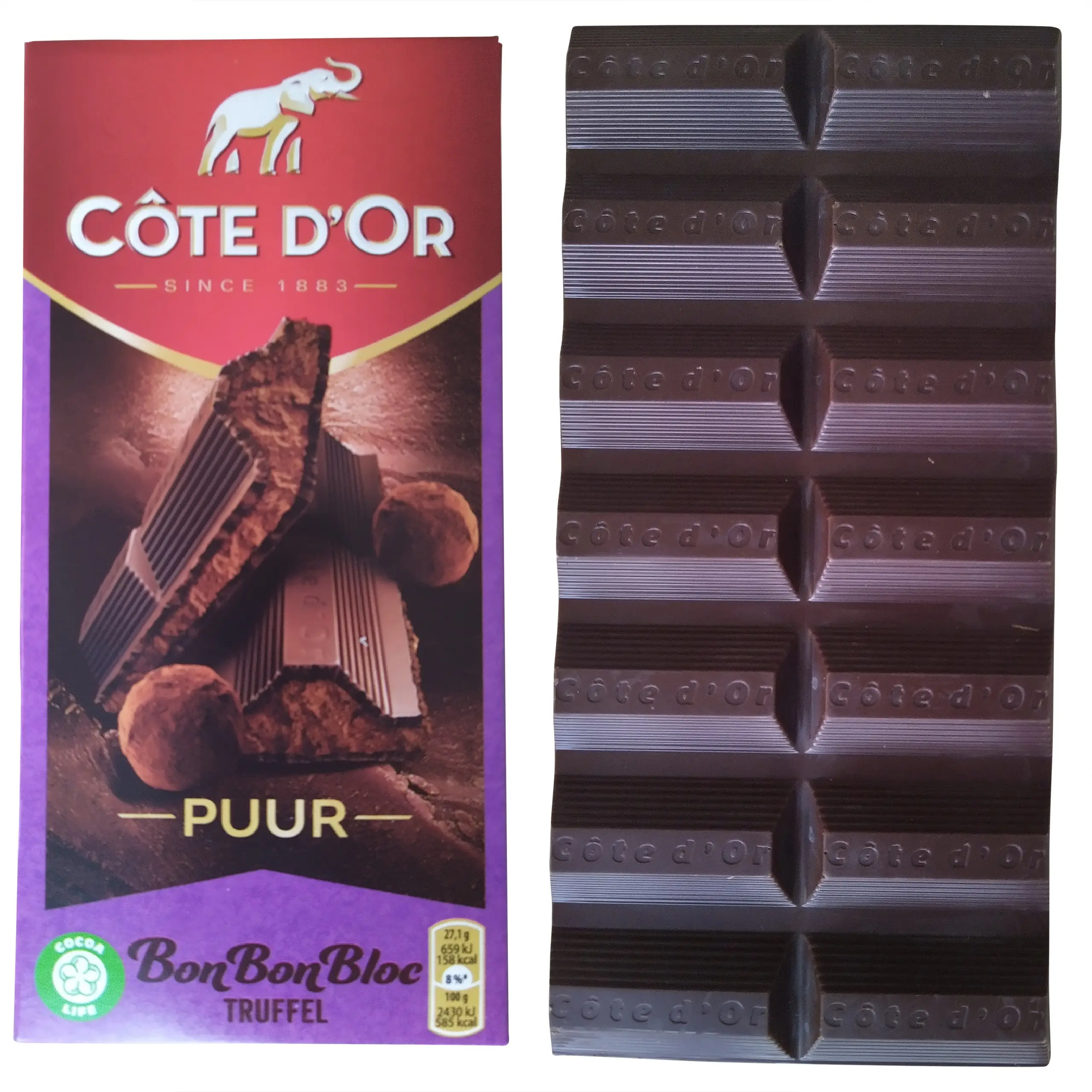 Barre chocolatée Côte d'Or Truffe Praline | Côte d'Or Truffe Praline | Chocolat noir belge fourré à la truffe pralinée | Praline belge | Poids total 7,05 onces